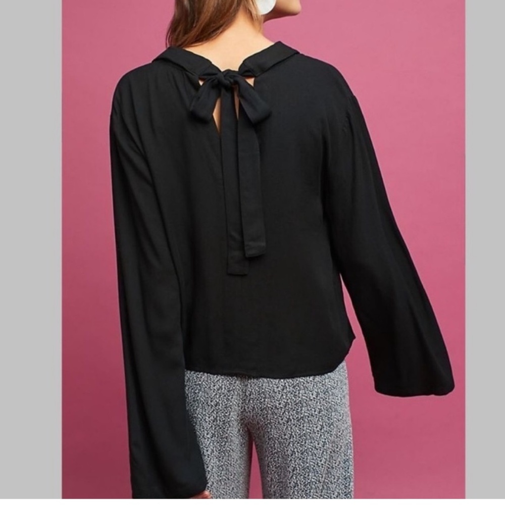 Anthropologie Cloth and Stone Black Blouse with Bow Detail